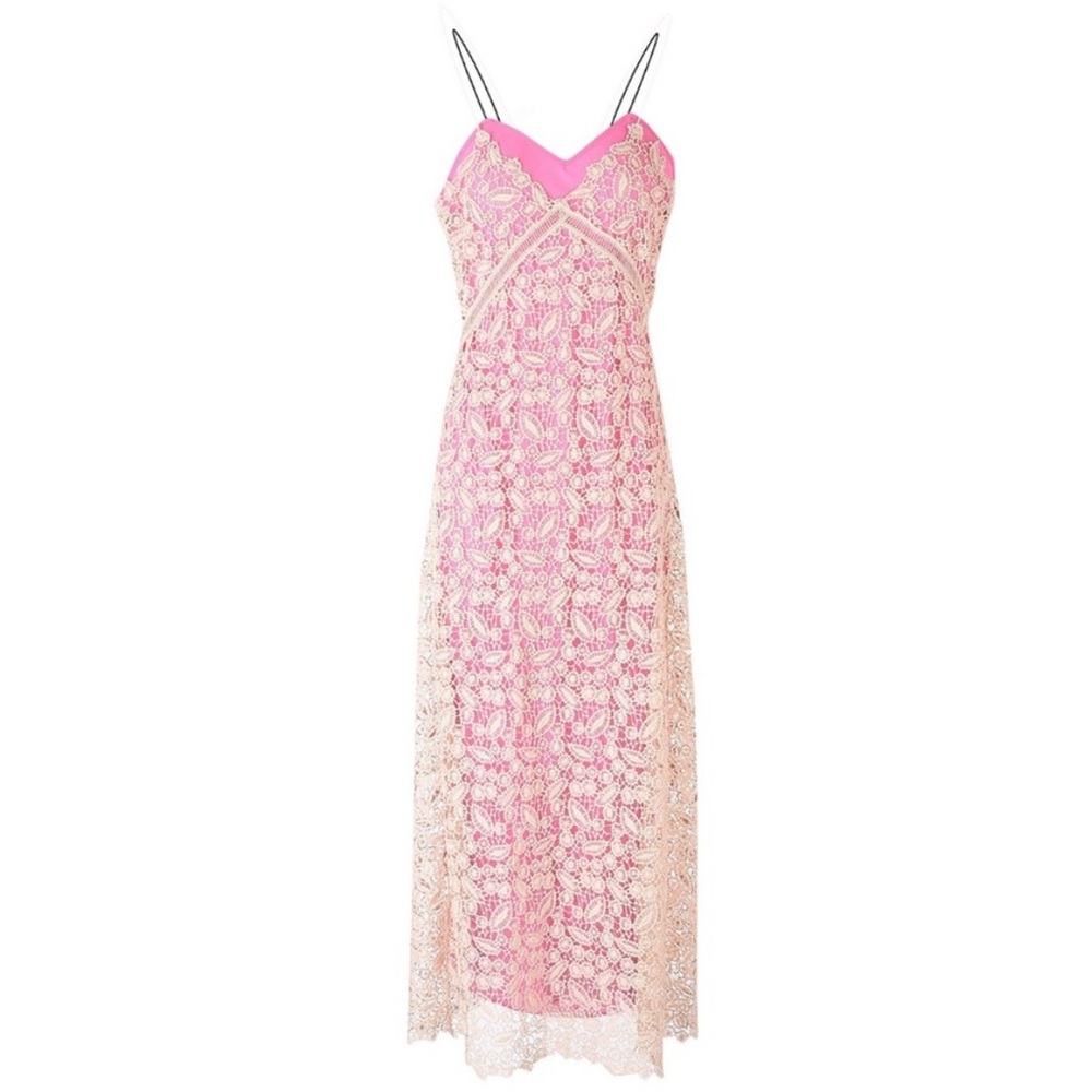 NWT Self-Portrait lace shell maxi slip dress with pink lining Size 6